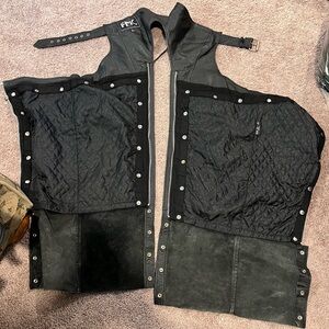 FMC Black Leather Motorcycle Chaps Large